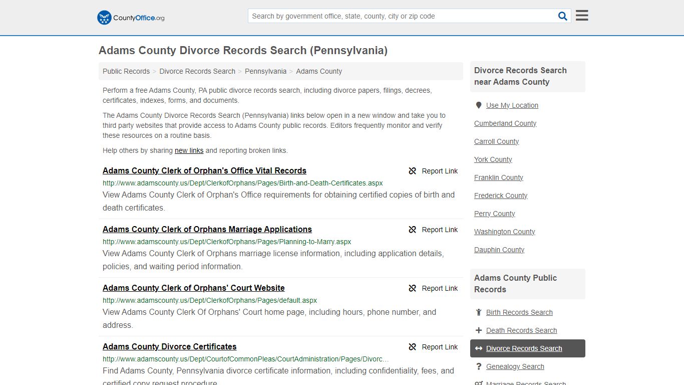Adams County Divorce Records Search (Pennsylvania) - County Office